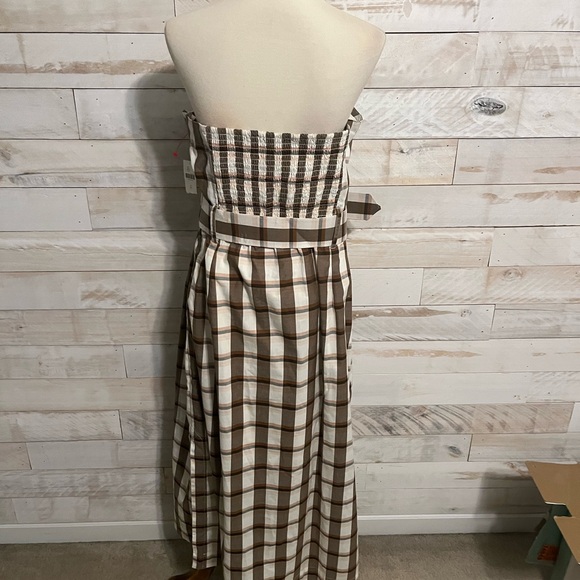 NWT Anthropologie size XL Strapless Brown & White Gingham Belted Midi Dress - Picture 7 of 12